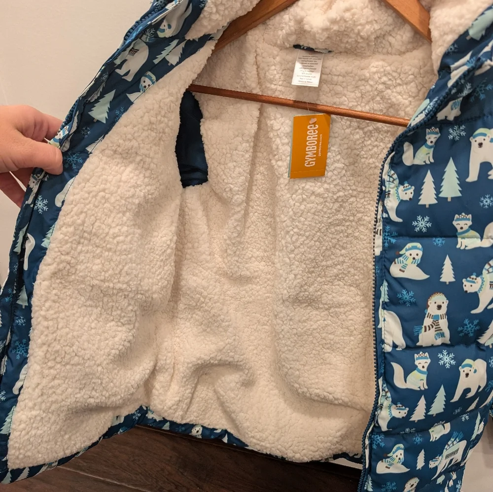 GYMBOREE boys polar bear print fleece lined hooded puffer coat size 12 - Picture 8 of 8